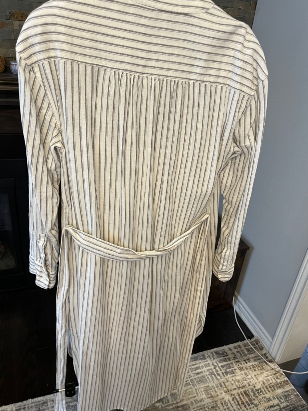 GAP Linen Blend Belted Shirtdress Tall-Medium Grey/White stripe - Picture 12 of 16